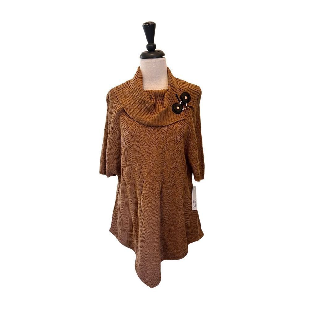 Croft & Barrow Women's Buckle Cowl Neck Poncho Style Sweater Brown Sz PL/PXL NWT